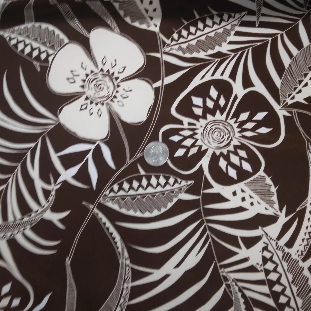 FABRIC Tropical Flora On Brown Synthetic Blend, Beautiful Hand, 2 Yd X 54 In